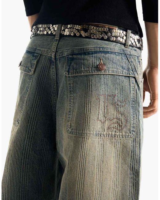 Bershka White Super baggy Denim Bermuda Shorts for men