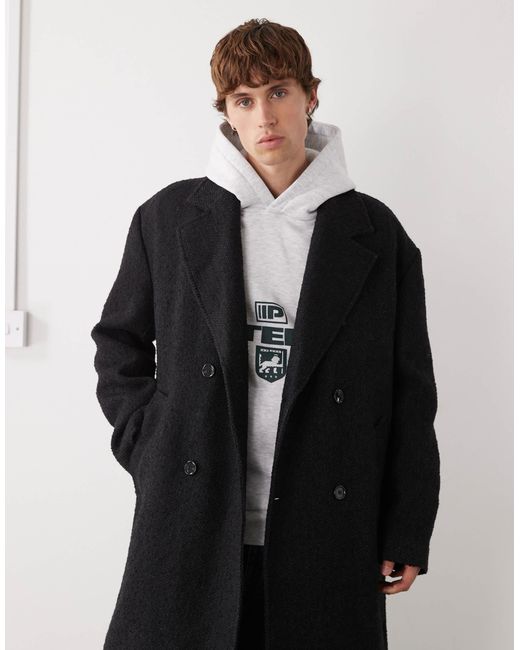 Weekday Black Wool Blend Oversized Coat for men