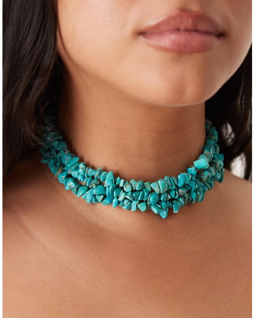ASOS Blue Asos design curve – mehrreihige, kurze halskette mit echten steinen