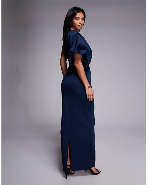 ASOS Blue Asos Design Petite Scrunch One Shoulder Maxi Dress