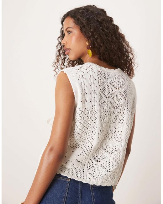 ASOS White Patchwork Stitch Interest Knitted Tank With Tie Sides