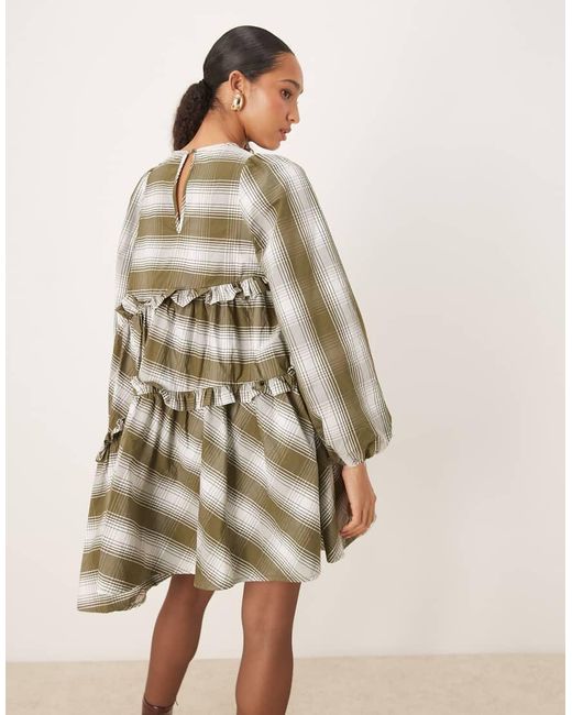 Ghospell Green Ruffle Aysmmetric Mini Dress