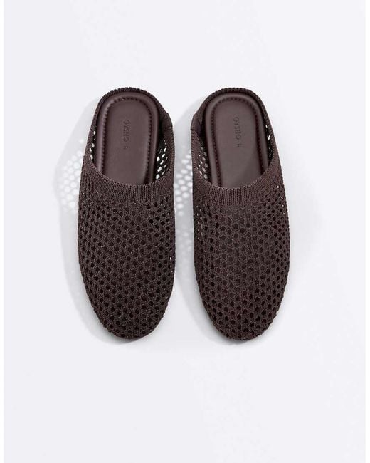 Oysho Brown Crochet Open-back Clogs