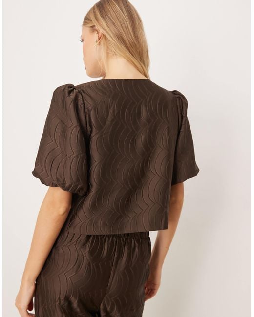 Y.A.S Brown Premium Textured Puff Sleeve Top Co-ord