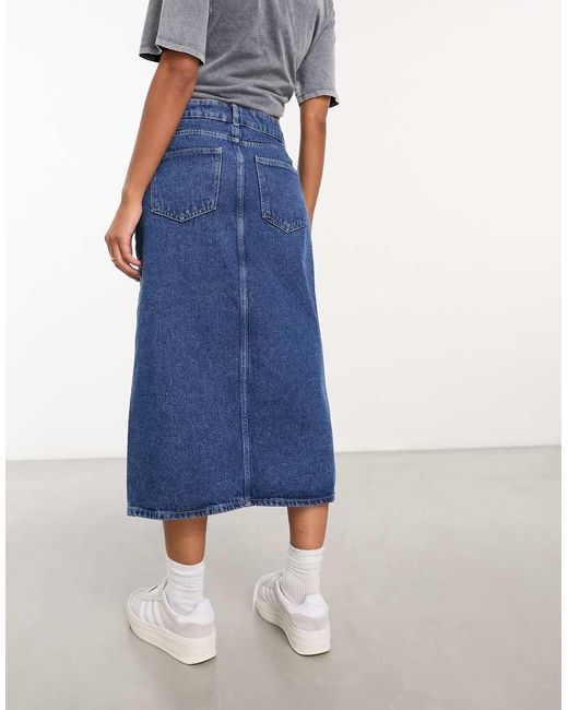 ONLY Blue Denim Midi Skirt With Front Split