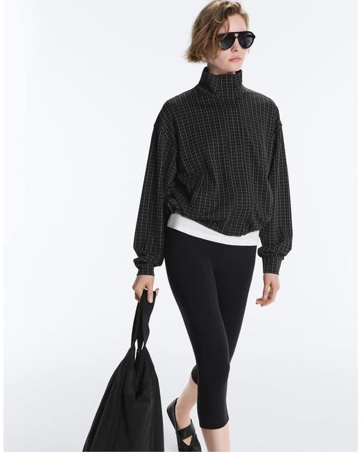 Oysho Black Check Piqué Jacket With High Collar