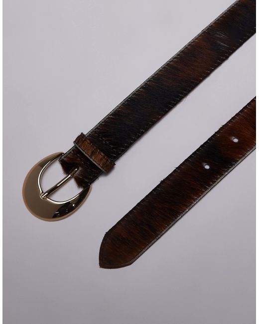 & Other Stories Gray Hairy Leather Cow Print Belt
