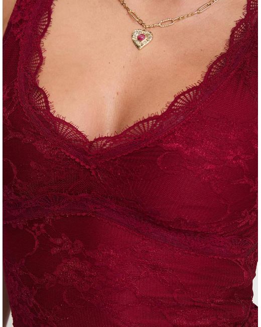 Princess Polly Red Far Away Lace V Neck Vest Top