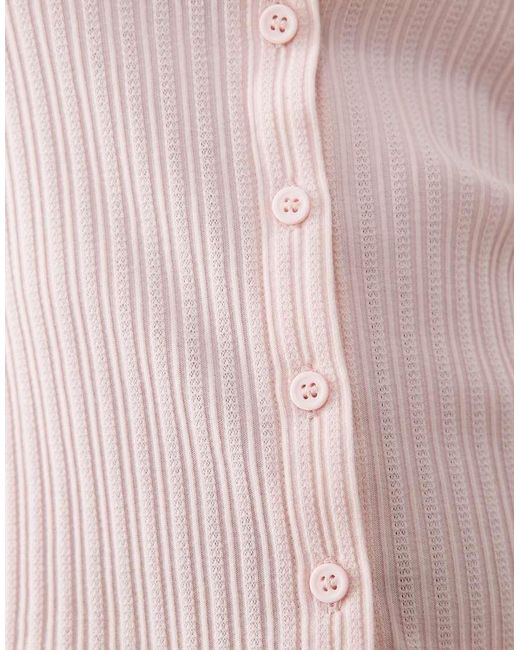 Miss Selfridge Pink Fitted Shirt With Lettuce Edge