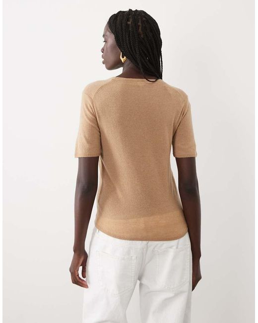 ARKET Brown Pure Cashmere Slim Fit Short Sleeve Knit Top