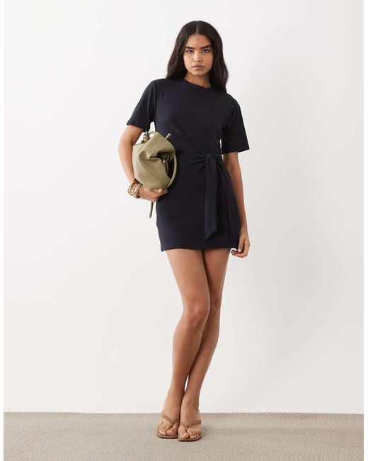 Mango Black Tie Front Mini T-Shirt Dress
