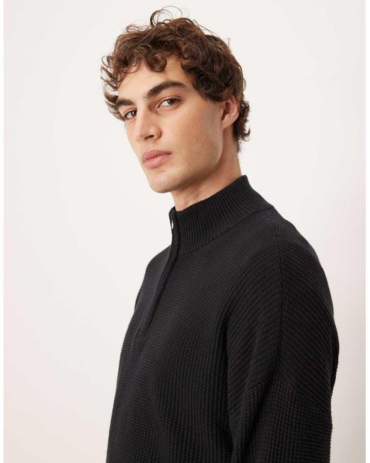 ASOS Black Relaxed Knitted Pique Funnel Neck Jumper for men