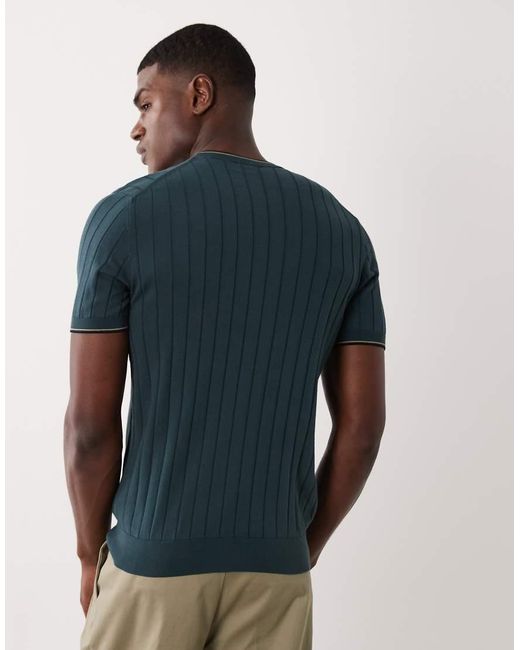 Mango Blue Ribbed T-Shirt With Contrast Tipping for men