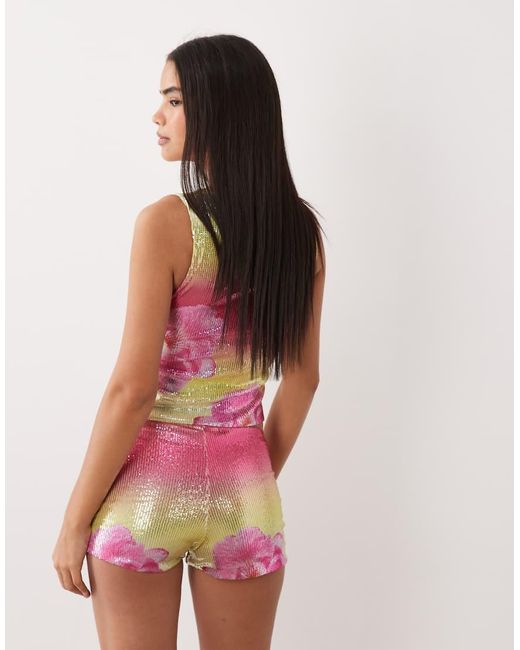 Kaiia Red Exclusive Sequin Micro Shorts Co-Ord