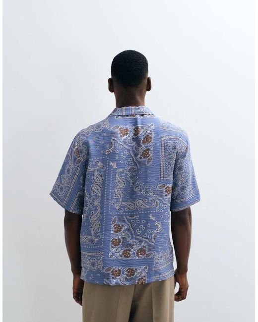 Camicia Con Stampa Cachemire Retrò di Mango in Blue da Uomo