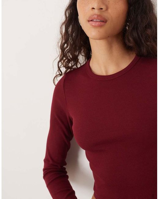 JJXX Red Feline Long Sleeve Ribbed T-Shirt