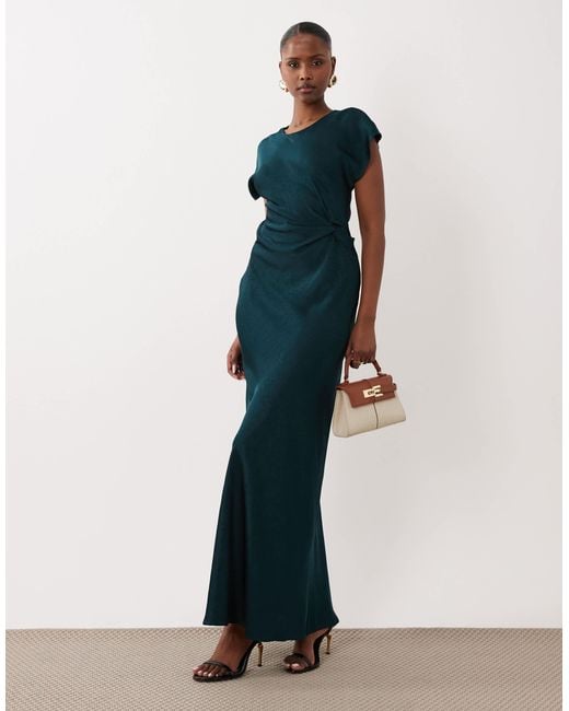 vila satin dress Vila Cinched Waist Detail Satin Maxi Dress in Blue