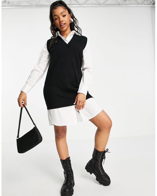 New Look Black 2 In 1 Knitted Shirt Dress In