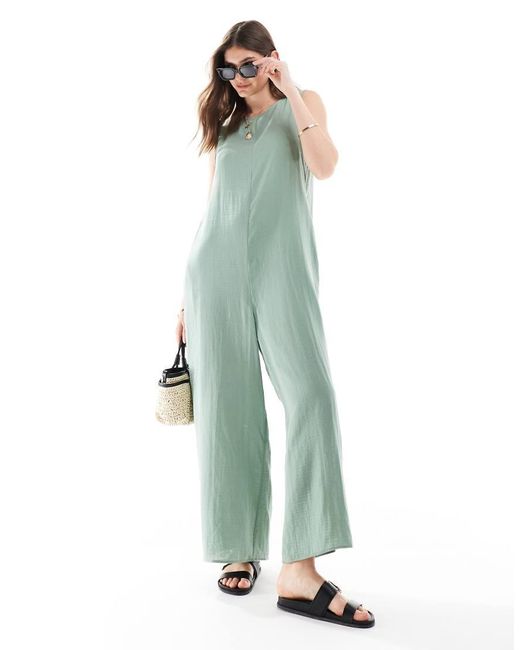 ASOS Green Crew Neck Culotte Romper Jumpsuit