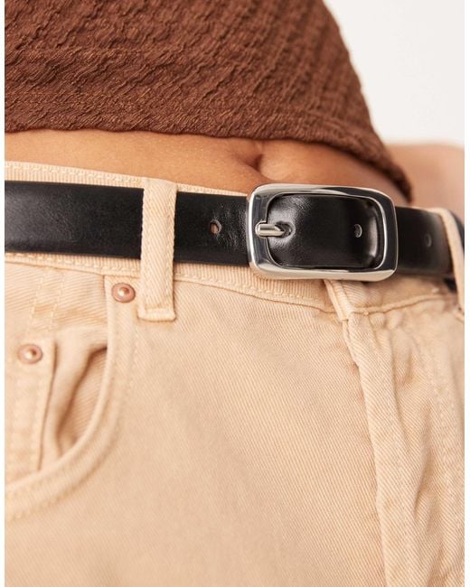 Mango Natural Slim Belt With Rectangle Gold Buckle