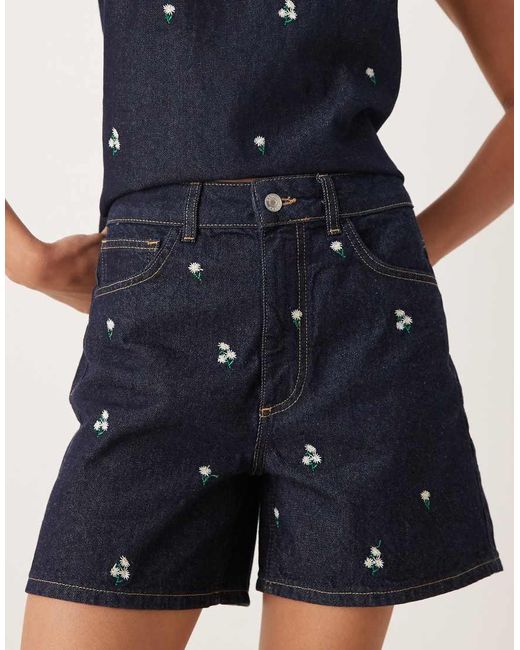 ASOS Blue Dad Short With Embroidered Ditsy Floral Co-ord