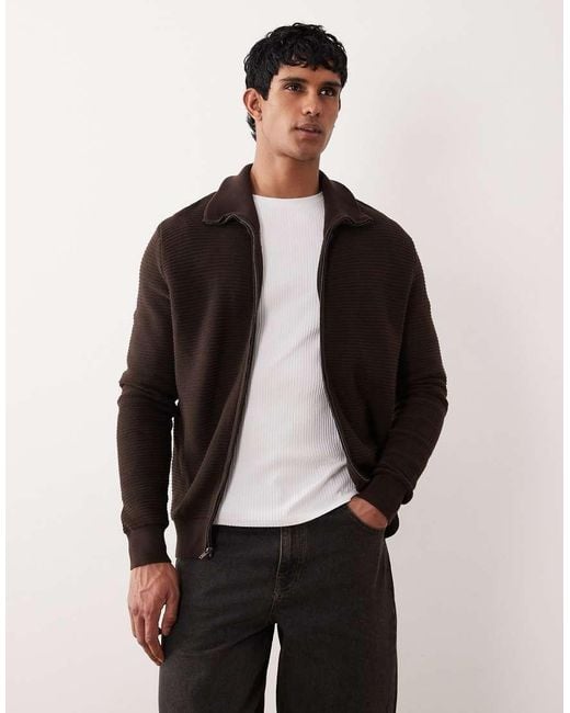 Mango Black 100% Cotton Zip Through Textured Cardigan for men