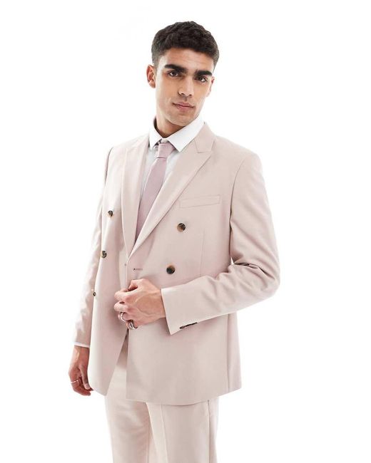 Chaqueta De Traje De Corte Estándar Con Doble Botonadura De ASOS de hombre de color Pink