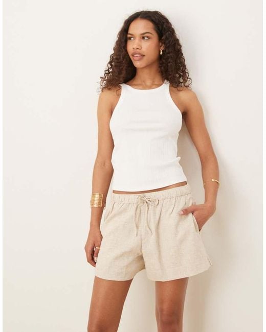 Abercrombie & Fitch Natural Tie Waist Linen Shorts