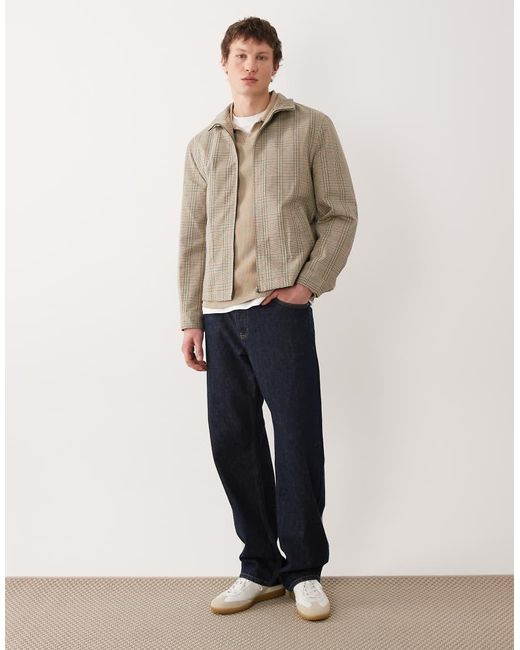 Mango Natural 100% Cotton Checked Harrington Jacket for men