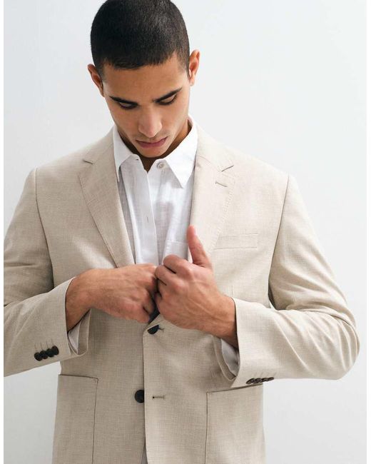 SELECTED Natural Co-ord Linen Blend Regular Suit Jacket for men