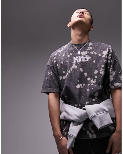 Topman Gray Extreme Oversized Fit T-shirt With Kiss Band Print for men