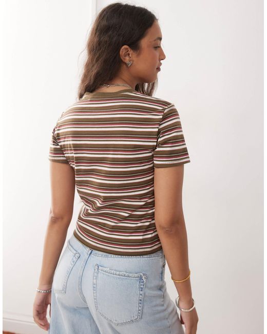 Monki Brown – knapp geschnittenes t-shirt mit en streifen