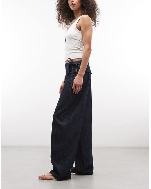 Reclaimed Vintage Blue Indigo Chambray Pants With Tie Detail
