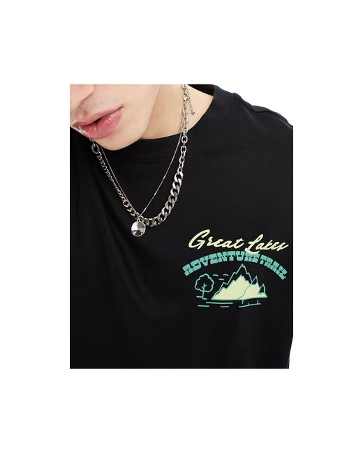 T-shirt oversize avec petit imprimé montagnes au dos Only & Sons pour homme en coloris Black