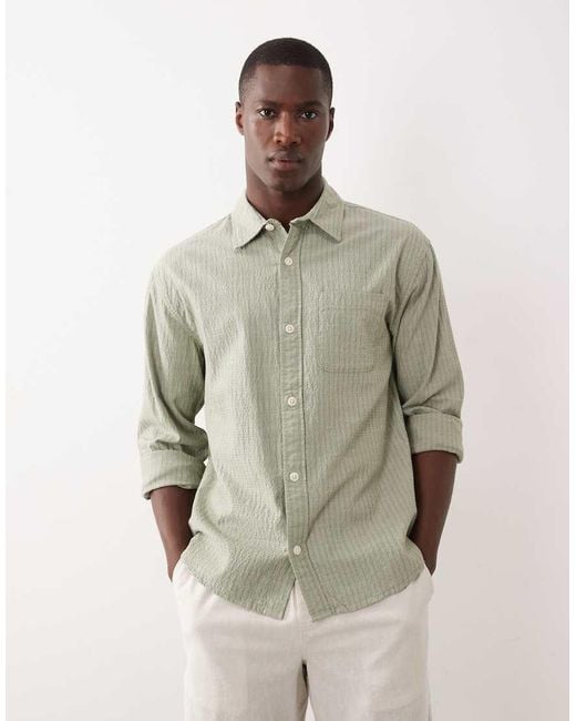 Abercrombie & Fitch Natural Long Sleeve Seersucker Shirt for men