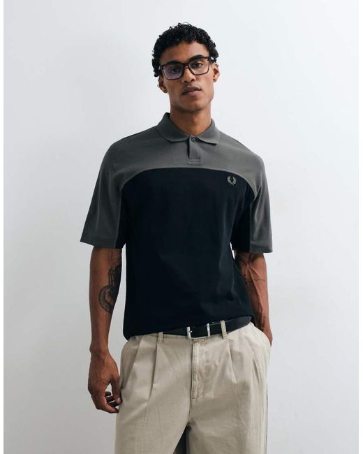 Fred Perry Blue Colour Block Polo Shirt for men