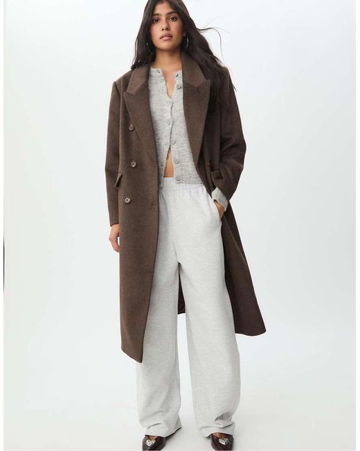 Stradivarius Brown Long Double-breasted Coat