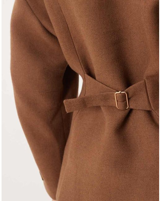 Pretty Lavish Brown Collarless Cinched Tailored Jacket Co-ord