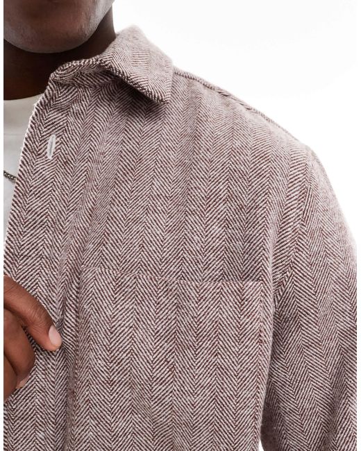 ASOS Gray Herringbone Overshirt With Patch Pocket for men