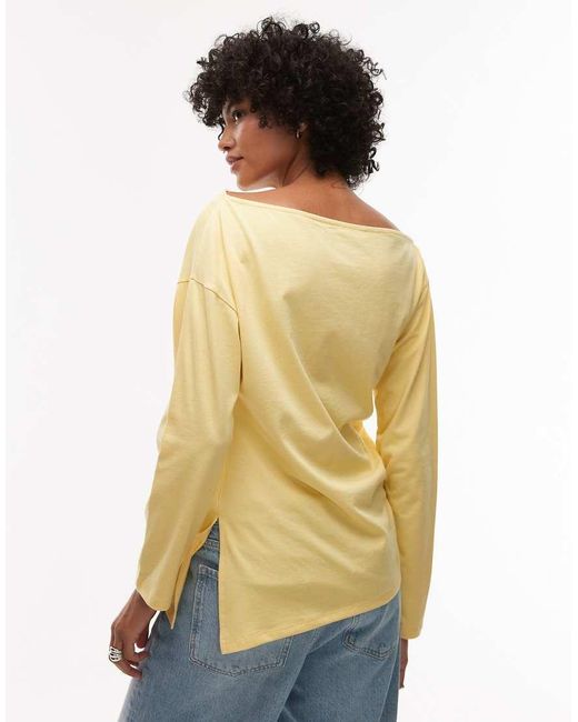 TOPSHOP Yellow Asymmetric Slash Neck Long Sleeve Top
