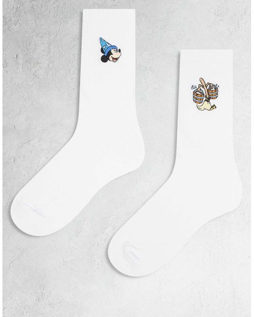 ASOS White 2 Pack Sock With Disney's Mickey Fantasia Graphic for men