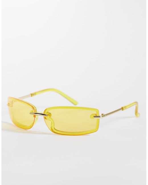 Reclaimed Vintage Yellow Unisex Wrap Sunglasses
