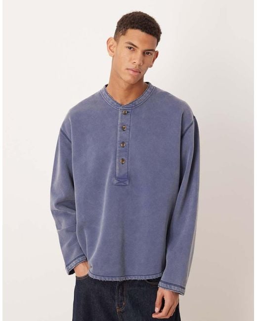 Abercrombie & Fitch Blue Henley Sweatshirt for men