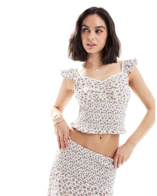 Wednesday's Girl White Chintzy Floral Shirred Cami Top