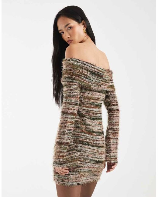 Kiwi & Co Gray Bibi Textured Knit Bardot Mini Dress