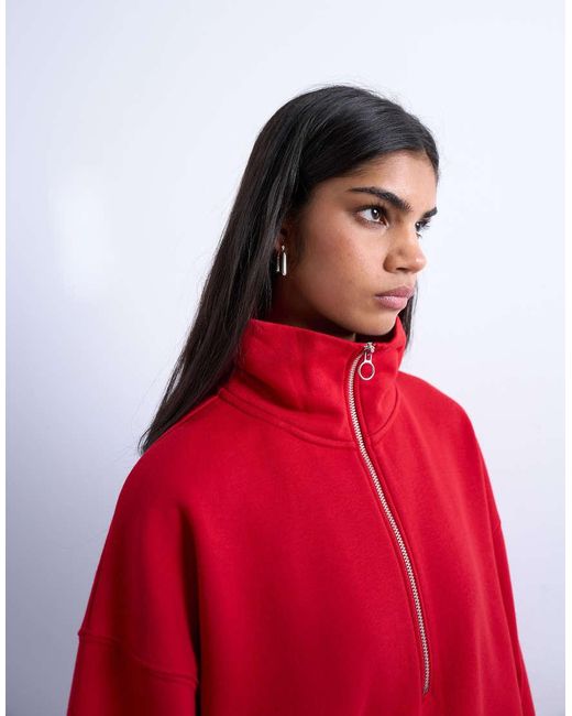 TOPSHOP Red Quarter Zip Sweat