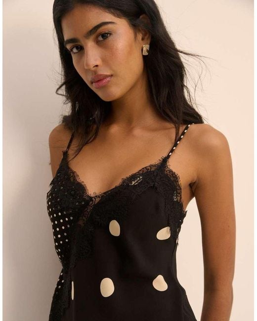 Nobody's Child Black Satin Lace Trim Asymmetric Cami Top