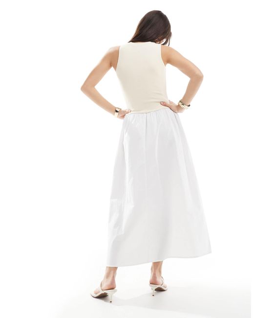 4th & Reckless White Racerneck Contrast Drop Waist Maxi Dress