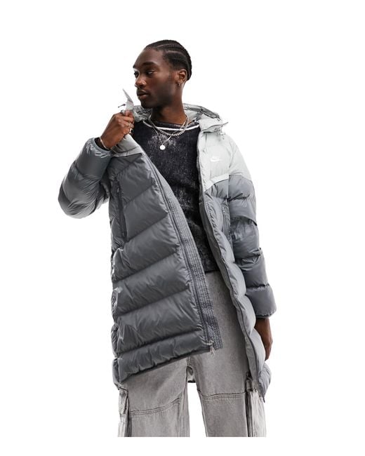 Nike Gray Club Long Length Puffer Coat for men