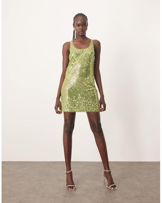 ARRANGE Multicolor Embellished Sheer Metal Look Raw Edge Singlet Mini Dress